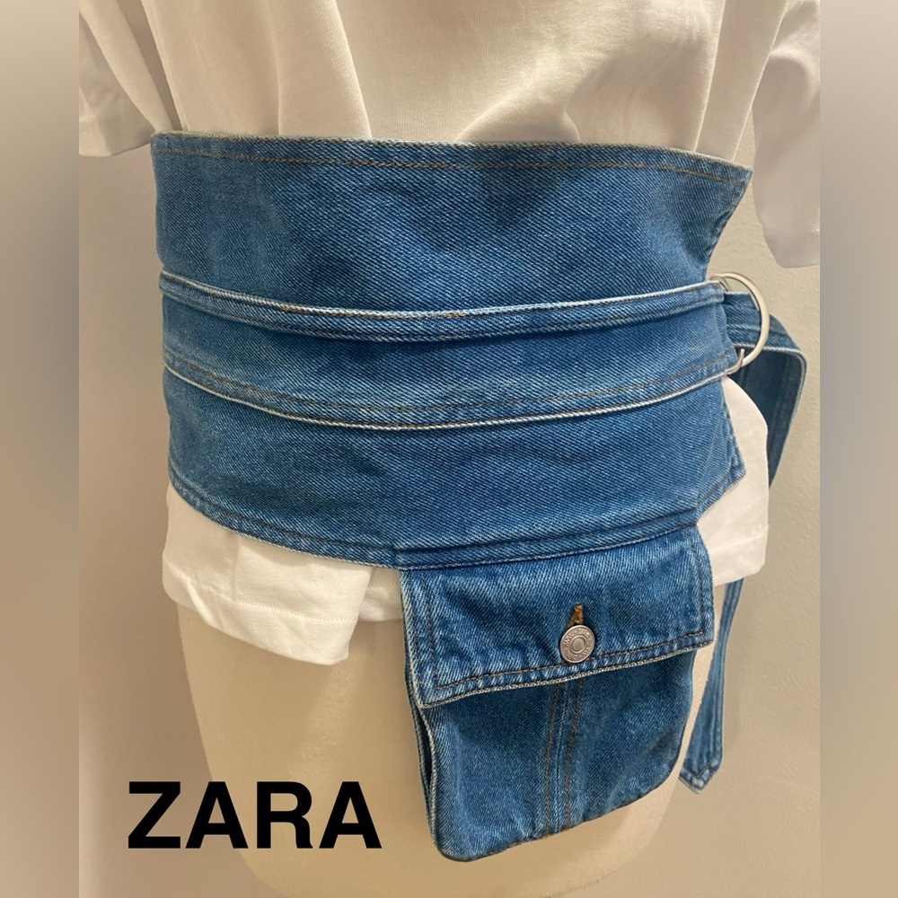 ZARA Denim Wrap Waist Belt with Front Pocket - NEW